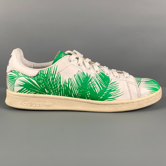 ADIDAS x Stan Smith Size 8.5 White Green Print Leather Sneakers