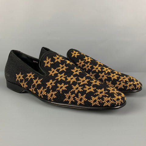 DONALD J PLINER Size 9 Black Gold Stars Beaded Leather Slip On Loafers