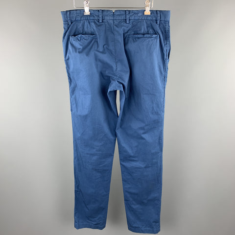 LANVIN Size 34 Blue Solid Cotton Zip Fly Casual Pants