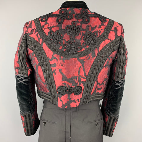 DOLCE & GABBANA SS 2015 Size 42 Red & Black Brocade Viscose Blend Cropped Vest & Jacket
