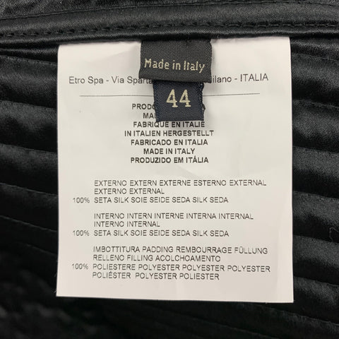 ETRO Talla 8 Chaqueta sin cuello acolchada de seda negra Blazer