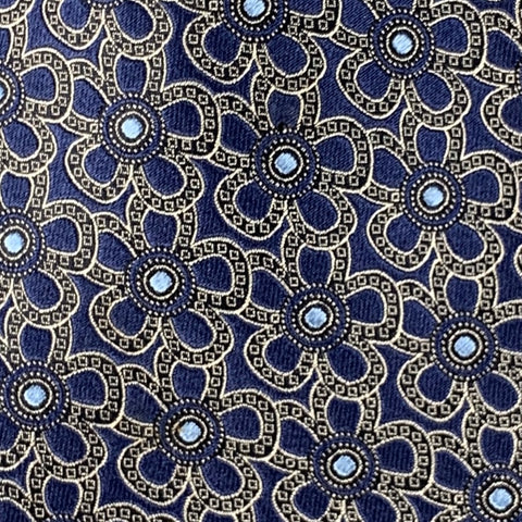 ERMENEGILDO ZEGNA Navy Cream Abstrack Floral Silk Tie