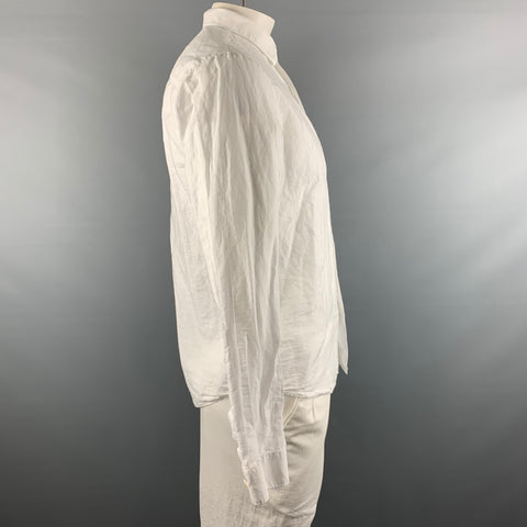 THEORY Size L White Cotton Long Sleeve Shirt