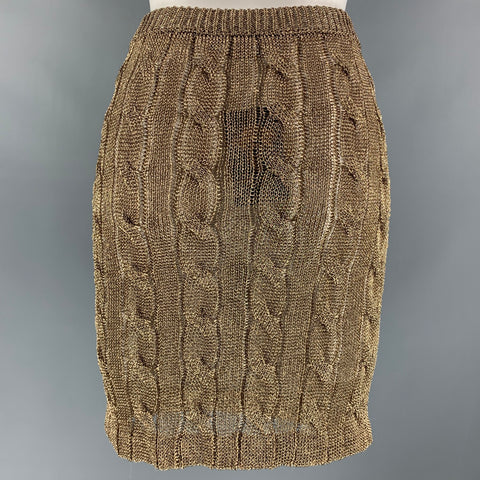 RALPH LAUREN Size S Gold Rayon Blend Cable Knit Knee-Length Skirt