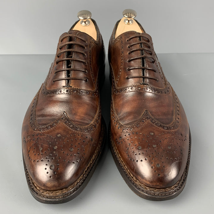 BONTONI Taille 10 Chaussures Libertino en cuir perforé marron à lacets
