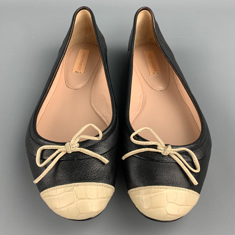 REED KRAKOFF Talla 7.5 Zapatos planos con punta de cuero en dos tonos en negro y beige