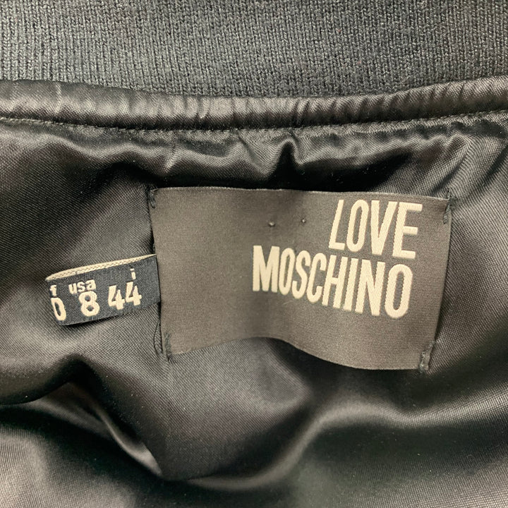 LOVE MOSCHINO Size 8 Black & Silver Star Print Polyester Bomber Jacket