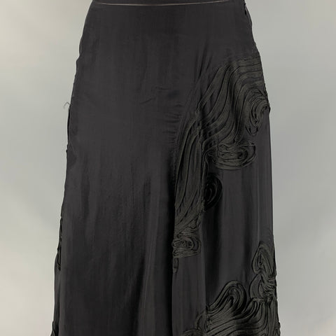 JEAN PAUL GAULTIER Size 8 Black Rayon Blend Ribbon Mid-Calf Skirt