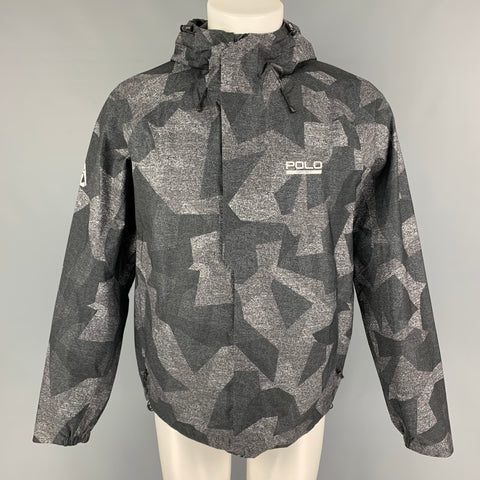 POLO SPORT Size M Grey Charcoal Print Polyester Windbreaker Jacket