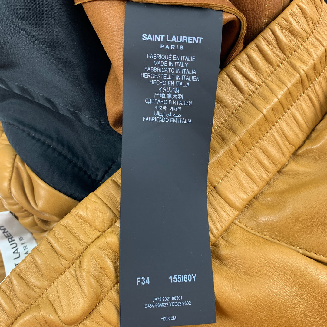 SAINT LAURENT Size 2 Mustard Leather Drawstring Pants