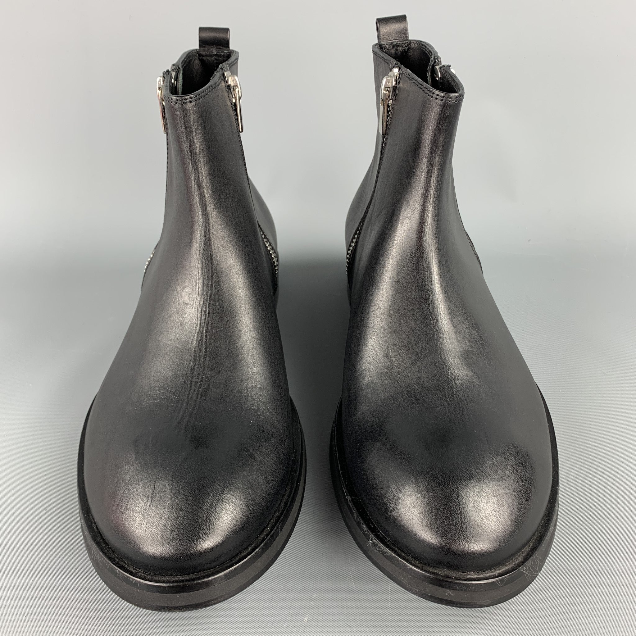 CoSTUME NATIONAL Size 11 Black Leather Side Zippers Boots – Sui