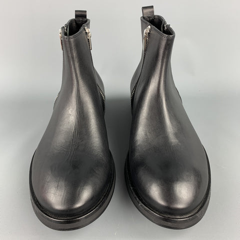 CoSTUME NATIONAL Size 11 Black Leather Side Zippers Boots