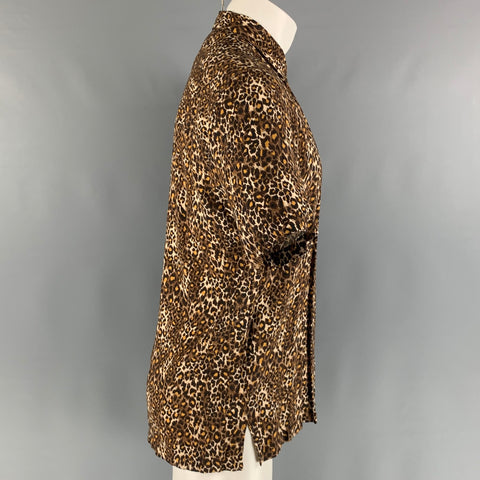 SAINT LAURENT Size S Brown Tan Animal Camp Short Sleeve Shirt