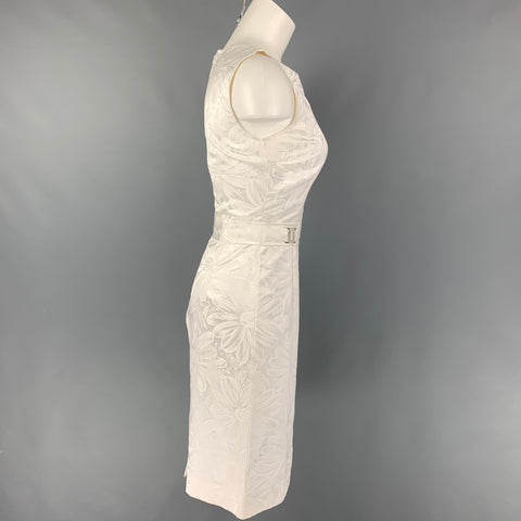 DOLCE & GABBANA Size 4 White Cotton Floral Viscose Rhinestone Sleeveless Dress