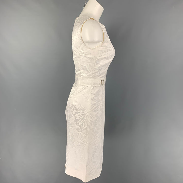 DOLCE & GABBANA Size 4 White Cotton Floral Viscose Rhinestone Sleeveless Dress
