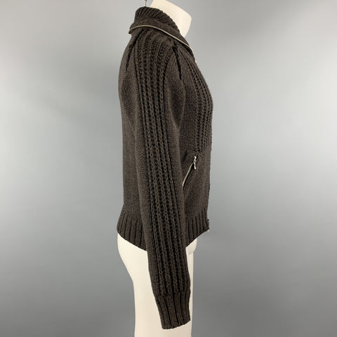 IMPERIAL Size M Brown Knitted Wool Blend High Collar Zip Up Jacket