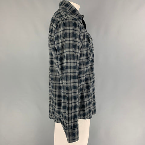 BOB SCALES Size L Gray Checkered Cotton Button Down Long Sleeve Shirt