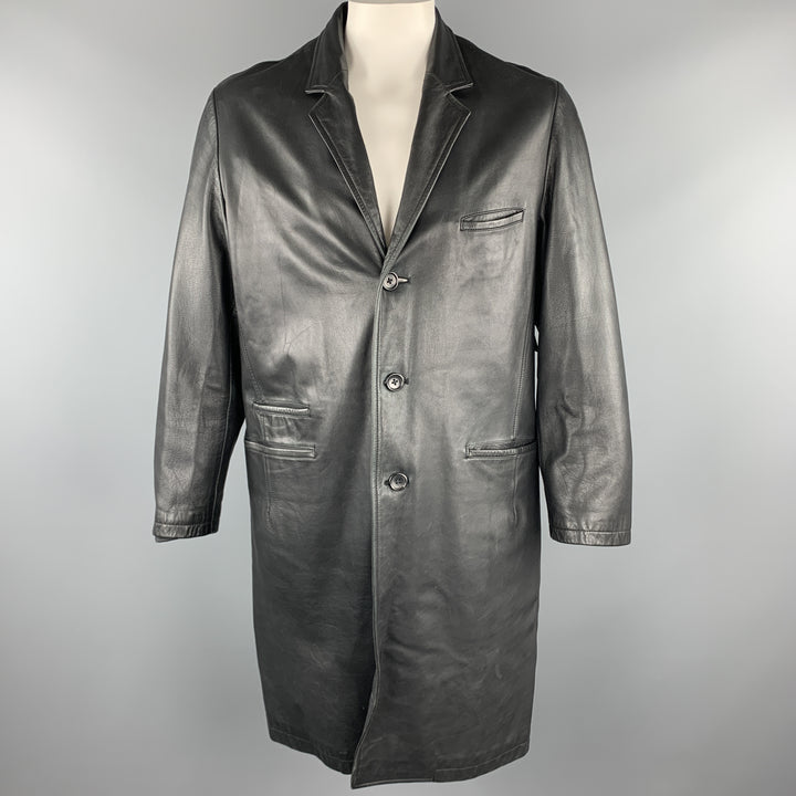 YOHJI YAMAMOTO POUR HOMME Size M Black Solid Leather Notch Lapel Coat