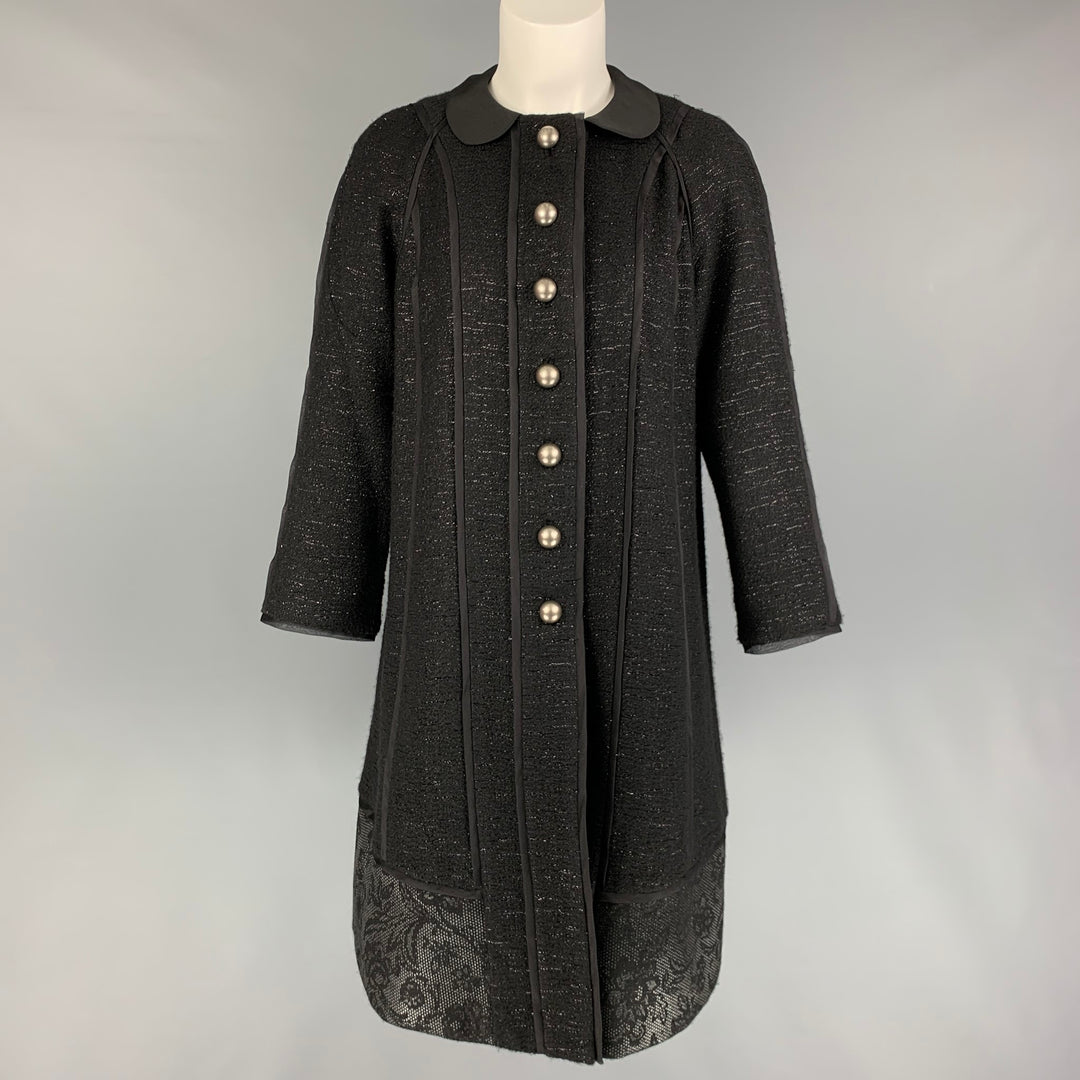 PETER SOM Talla 6 Abrigo evasé de tweed en mezcla de lana plateada negra
