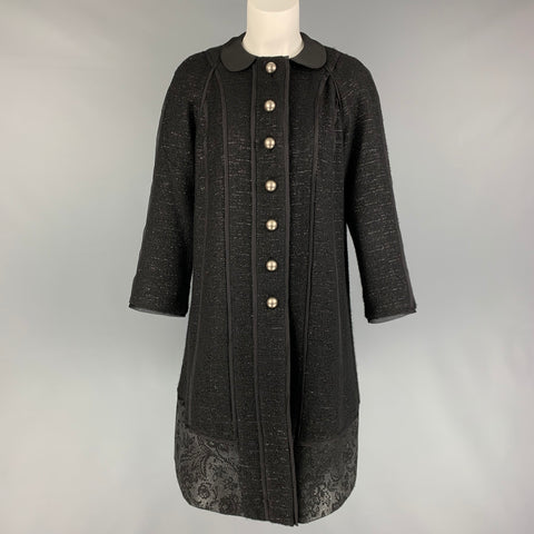 PETER SOM Size 6 Black Silver Wool Blend Tweed A-Line Coat