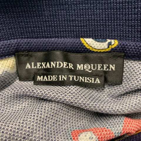 ALEXANDER MCQUEEN Size XXL Navy Multi-Color Print Cotton Buttoned Polo