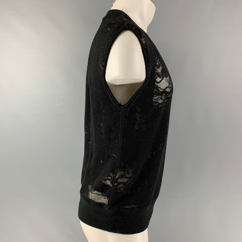 IRO Nuala Size S Black Distressed Cotton Blend Sleeveless Pullover