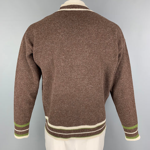 KITON Size M Brown Cream Contrast Trim Cotton V-Neck Cardigan