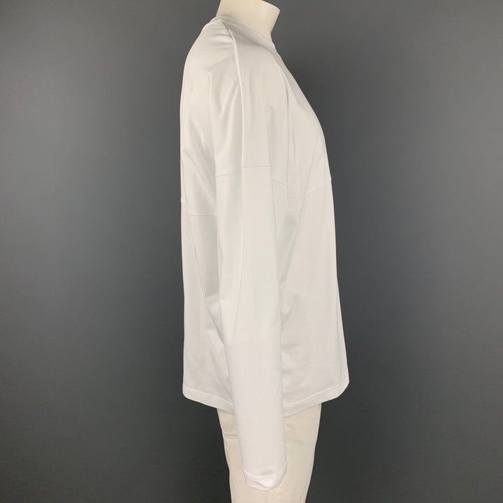 MONCLER Size L White Logo Cotton Long Sleeve T-shirt