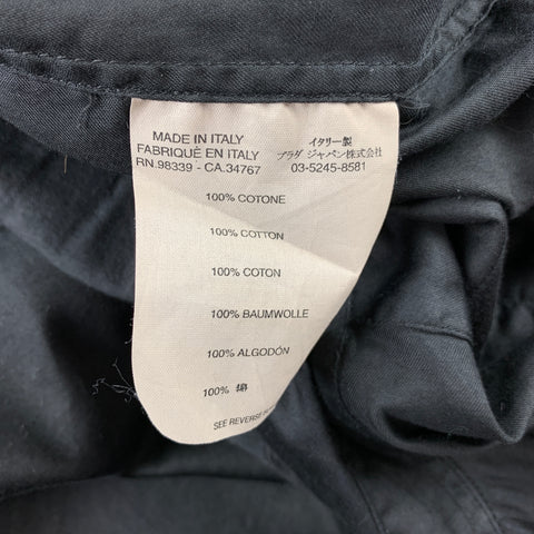 PRADA Size L Black Pleated Cotton Button Up Short Sleeve Shirt