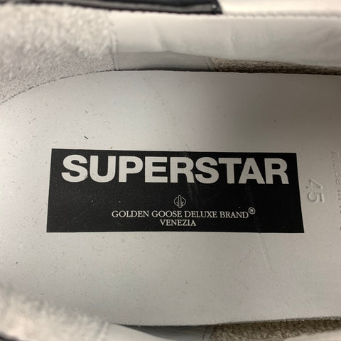 GOLDEN GOOSE Superstar Size 12 White Distressed Leather Lace Up Sneakers