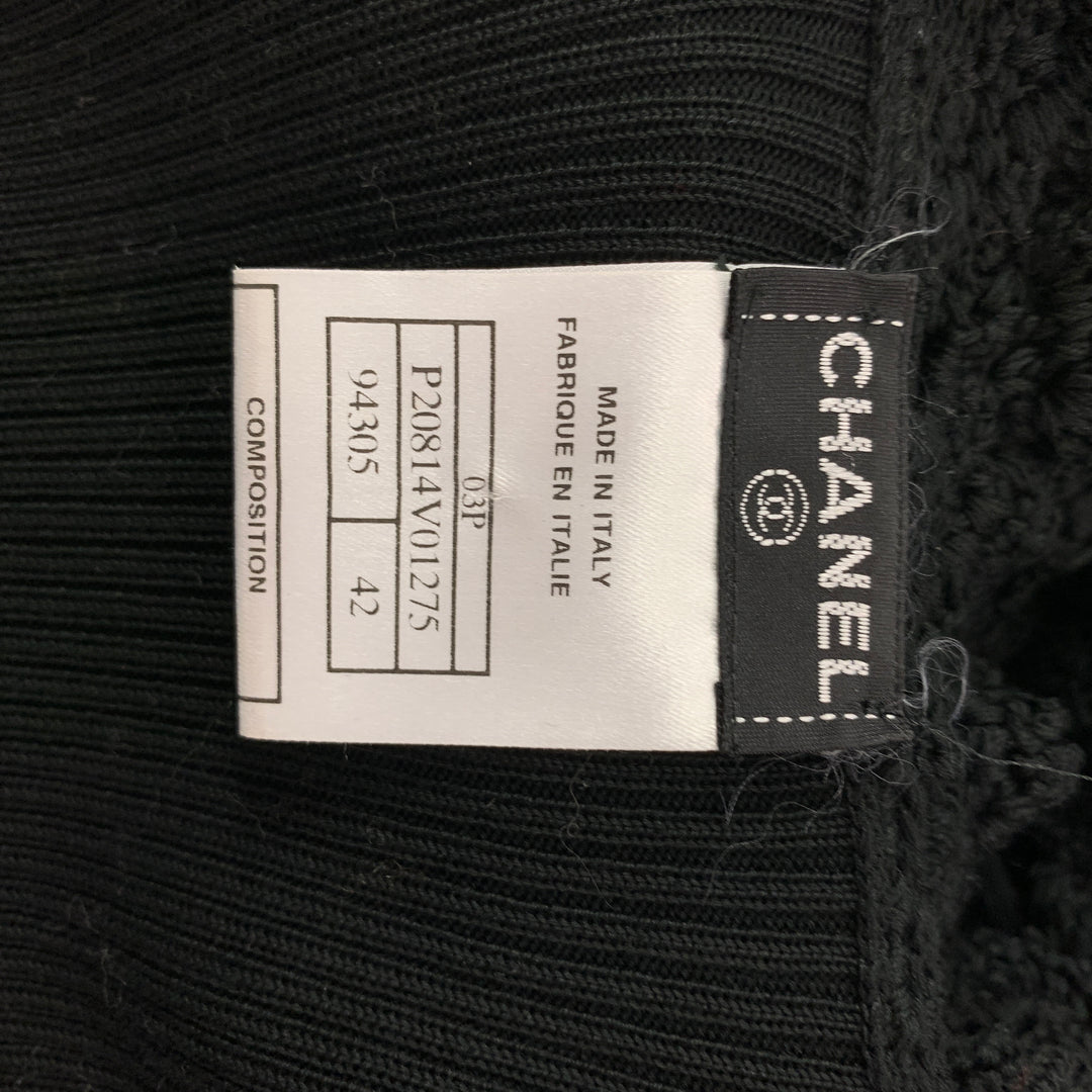 CHANEL 2003 Size 10 Black Knitted Cotton Long Cardigan