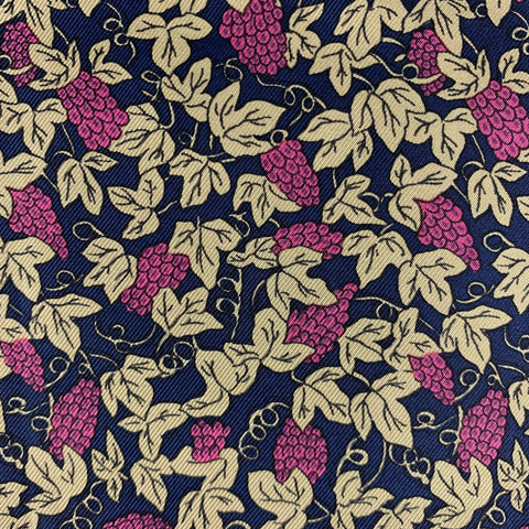 HERMES Navy Purple Grapes Silk Twill Pocket Square