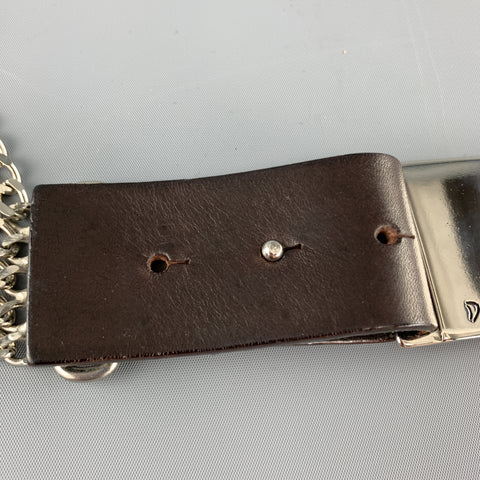 DONDUP Brown Leather Silver Layered Chain Belt