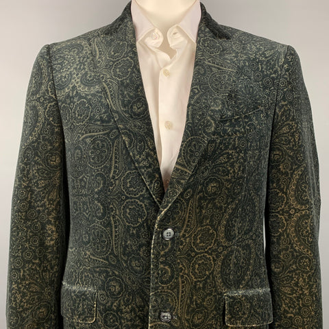 ETRO Size 42 Black & Olive Print Velvet Peak Lapel Sport Coat