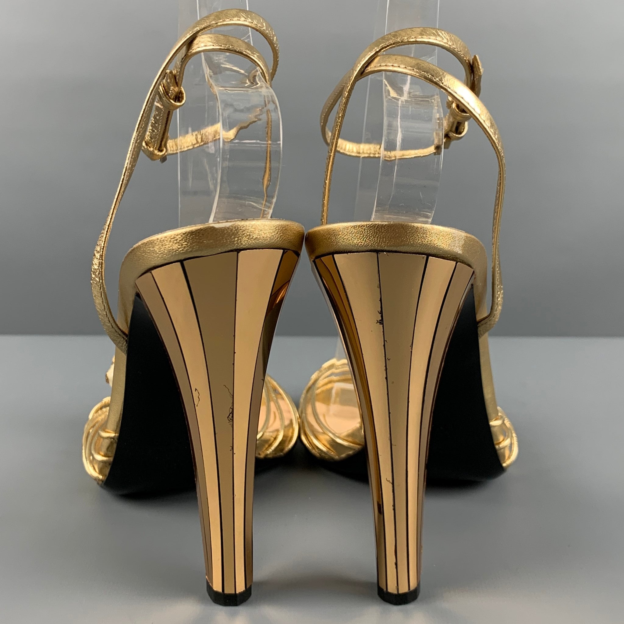 GUCCI Size 9 Gold Leather Ankle Strap Sandals – Sui Generis