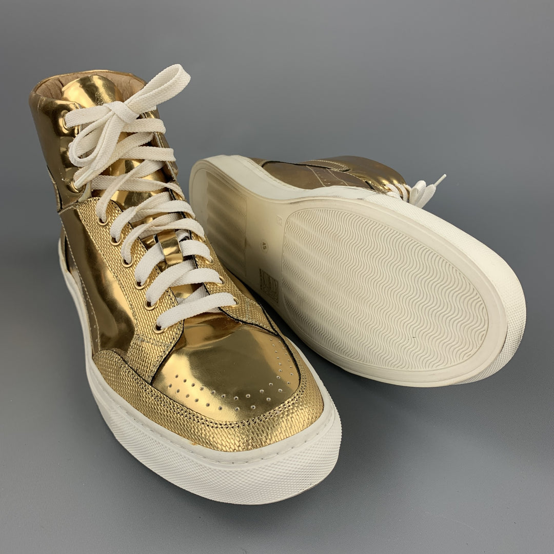 ALEJANDRO INGELMO Size 12 Gold Metallic Leather High Top Sneakers