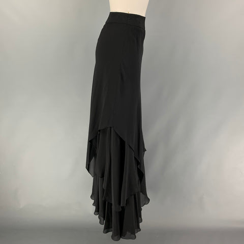 CARMEN MARC VALVO Size 6 Black Ruffled Asymmetrical Long Skirt