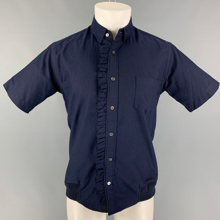 SACAI Taille S Chemise à manches courtes boutonnée en coton et polyester bleu marine
