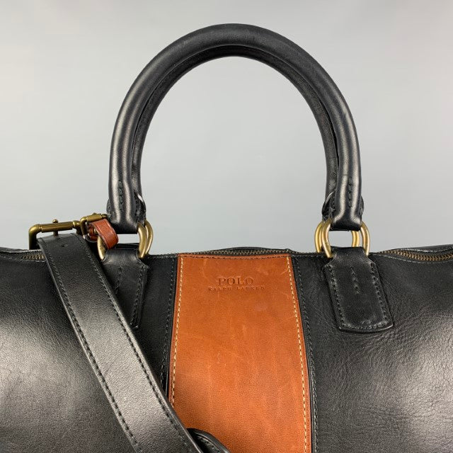 POLO by RALPH LAUREN Black Brown Color Block Leather Tote Bag