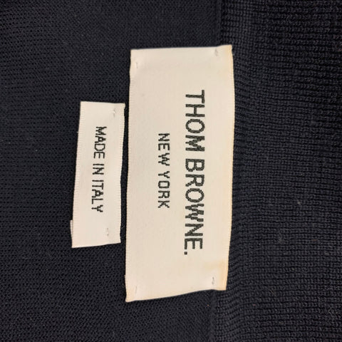 THOM BROWNE Size L Navy White Stripe Wool Buttoned Polo