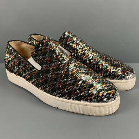 CHRISTIAN LOUBOUTIN Size 9 Silver Sequined Slip On Sneakers