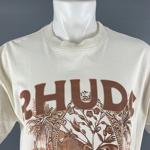 RHUDE T-shirt à manches courtes en coton marron crème taille S