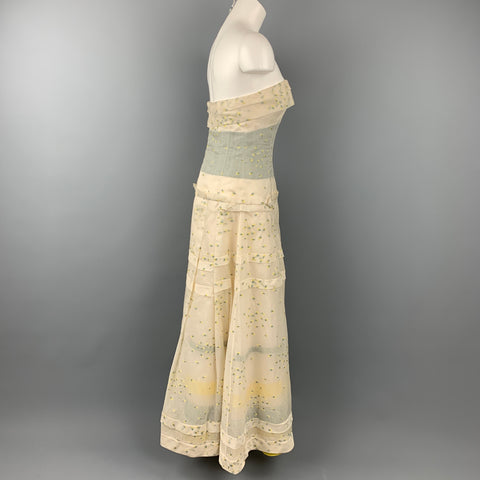 CAROLINA HERRERA Size M Cream & Yellow Acetate Blend Overlay Gown