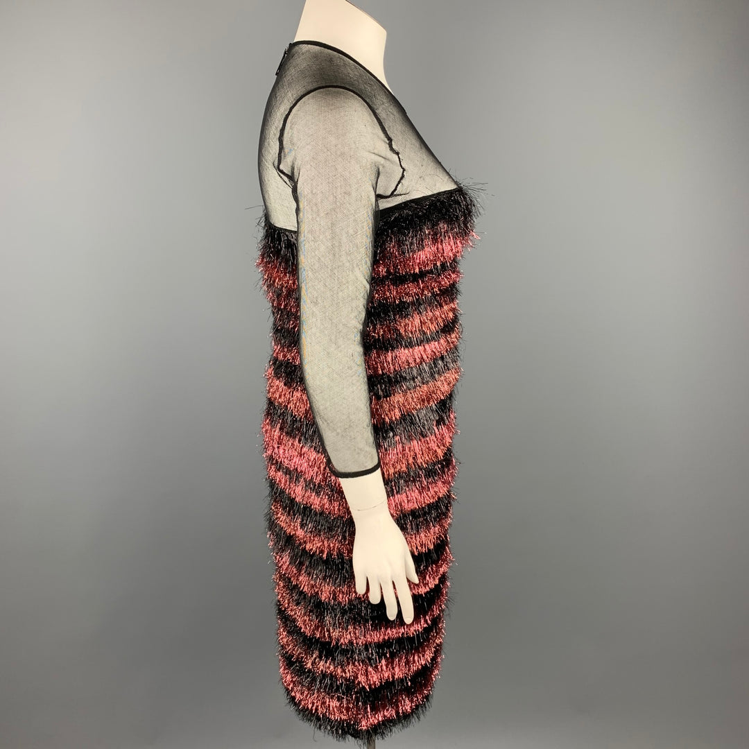 BURBERRY PRORSUM F/W 12 Size 10 Black & Pink Nylon / Polyester Tinsel Illusion Eyelash Dress