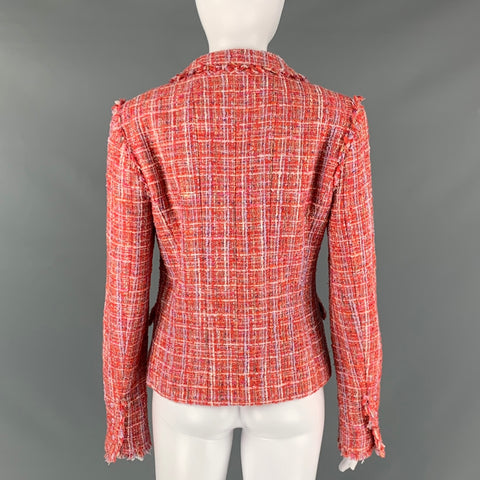 CHANEL P23159V13825 Size 4 Red White Cotton Blend Single breasted Jacket