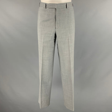 CORNELIANI Size 40 Grey Cream Pinstripe Virgin Wool Single Breasted Suit
