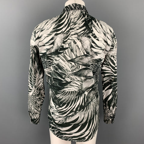 JUST CAVALLI Size M Black & White Abstract Print Cotton Button Up Long Sleeve Shirt