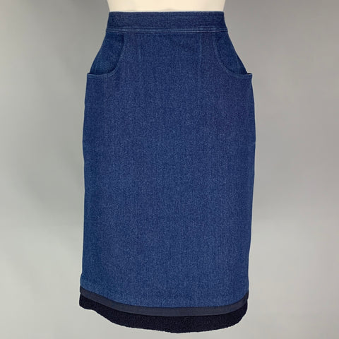 CHANEL FW91 Talla 10 Falda lápiz por debajo de la rodilla de algodón / lycra azul
