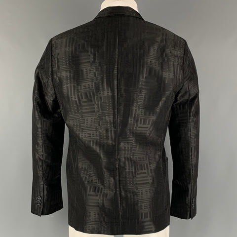 EMPORIO ARMANI Size 38 Black Jacquard Wool Blend Notch Lapel Sport Coat