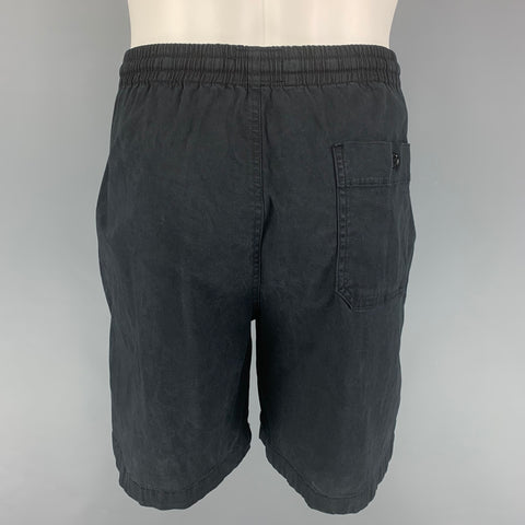 TODD SNYDER Size L Black Cotton Blend Drawstring Shorts